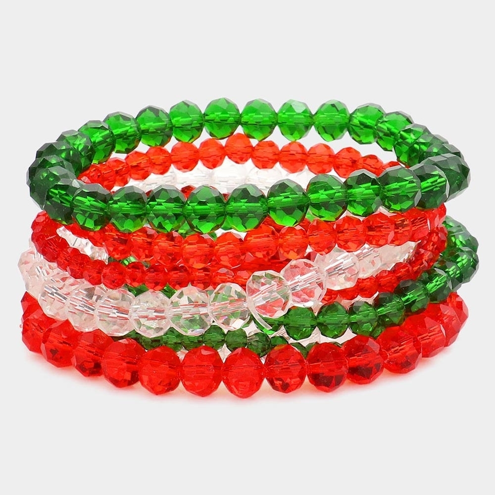 Holiday Beaded 9 Piece Stacked Stretch Bracelets Fashion Jewelry Accessories